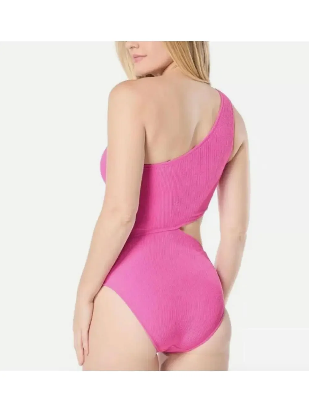 (C222) Michael Kors One-Shoulder Side-Cutout Swimsuit Women Size 6 Cerise Pink